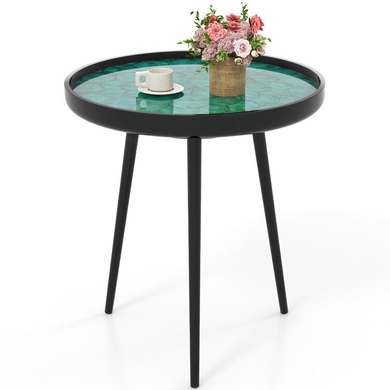 Unique Sea Shell End Table, Mid Century Modern Design, Waterproof Epoxy Finish, 100 lbs Capacity,Perfect for Small Space