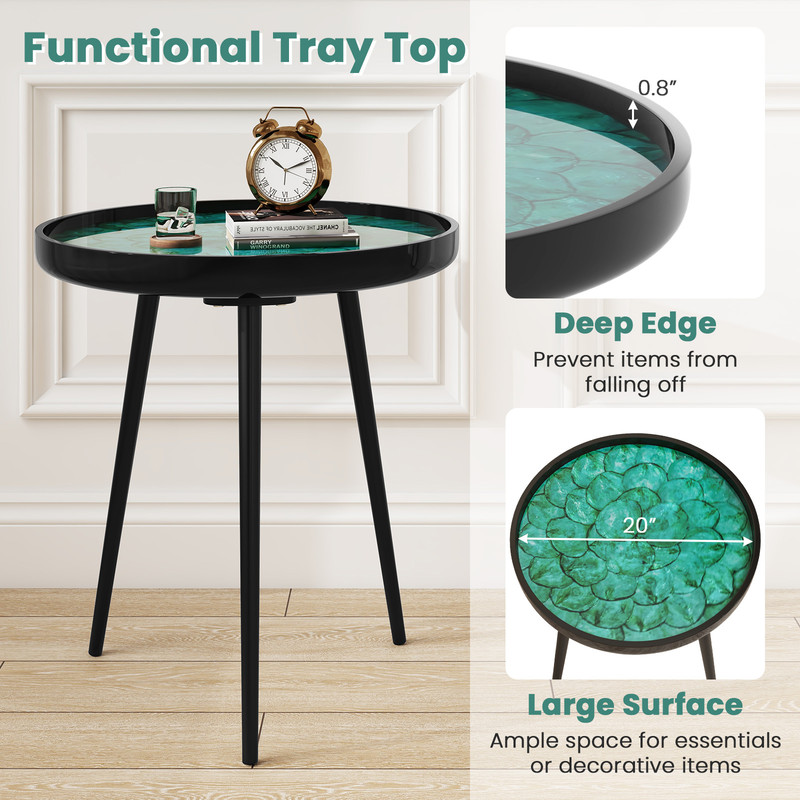 Unique Sea Shell End Table, Mid Century Modern Design, Waterproof Epoxy Finish, 100 lbs Capacity,Perfect for Small Space