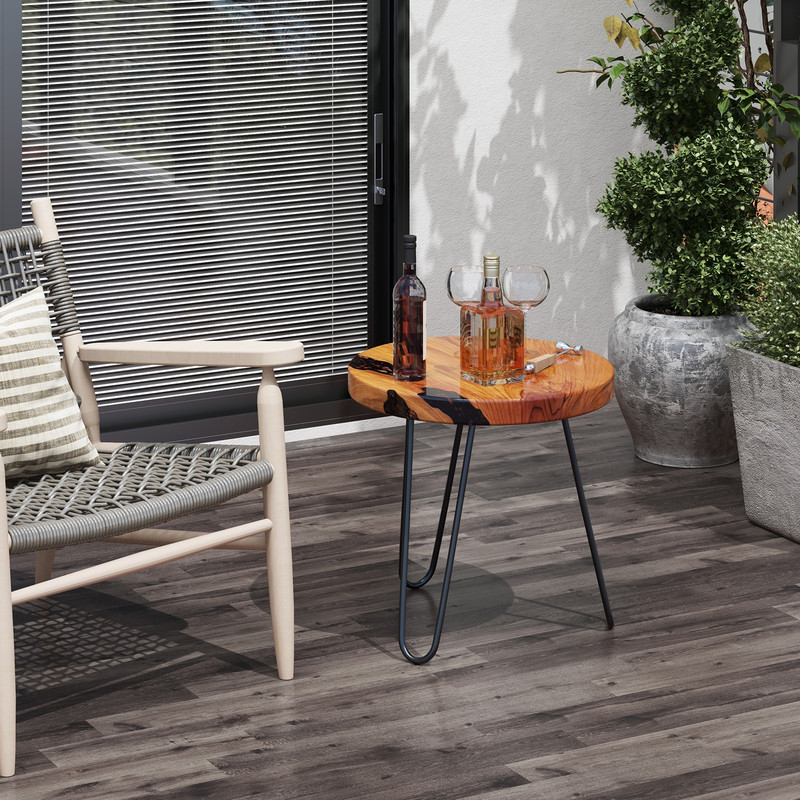 Solid Teak Wood Outdoor Side Table,20 Round Live Edge Design, Weather Resistant for Poolside,Garden & Indoor Use