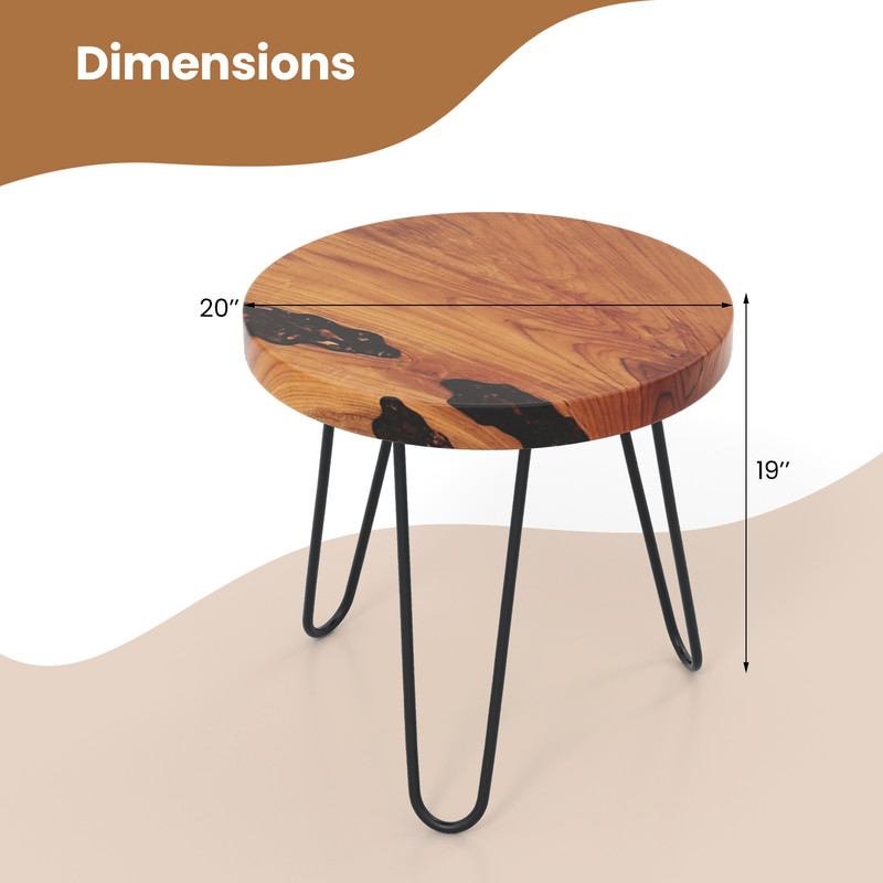 Solid Teak Wood Outdoor Side Table,20 Round Live Edge Design, Weather Resistant for Poolside,Garden & Indoor Use