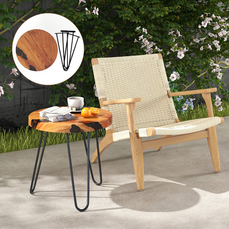 Solid Teak Wood Outdoor Side Table,20 Round Live Edge Design, Weather Resistant for Poolside,Garden & Indoor Use