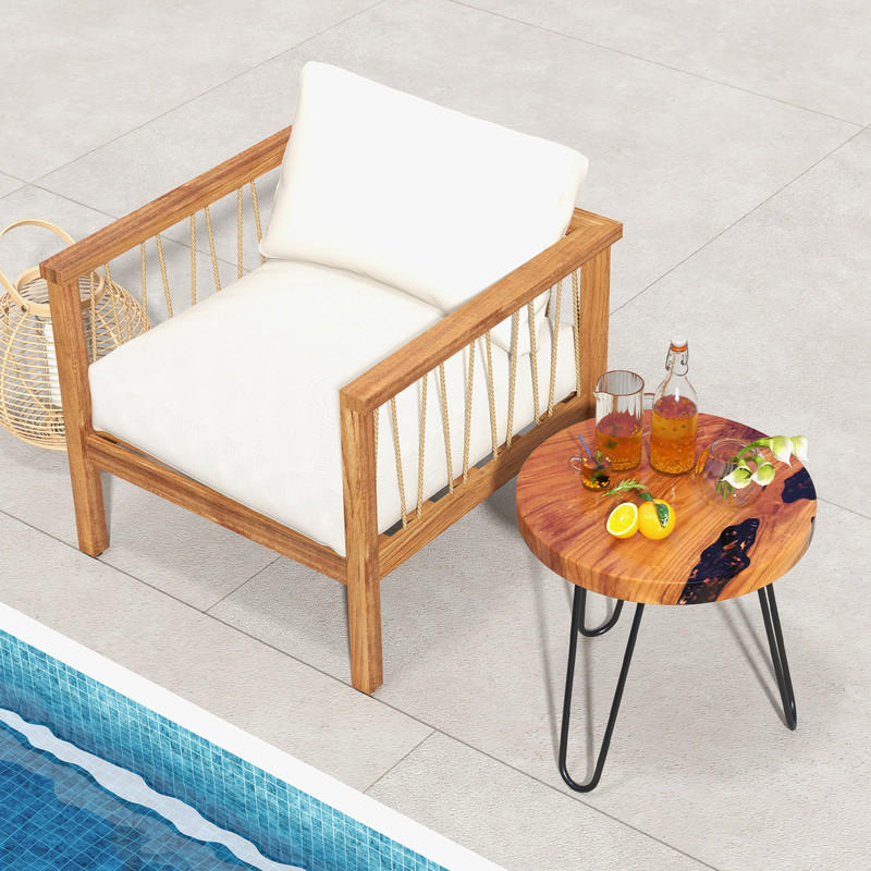 Solid Teak Wood Outdoor Side Table,20 Round Live Edge Design, Weather Resistant for Poolside,Garden & Indoor Use