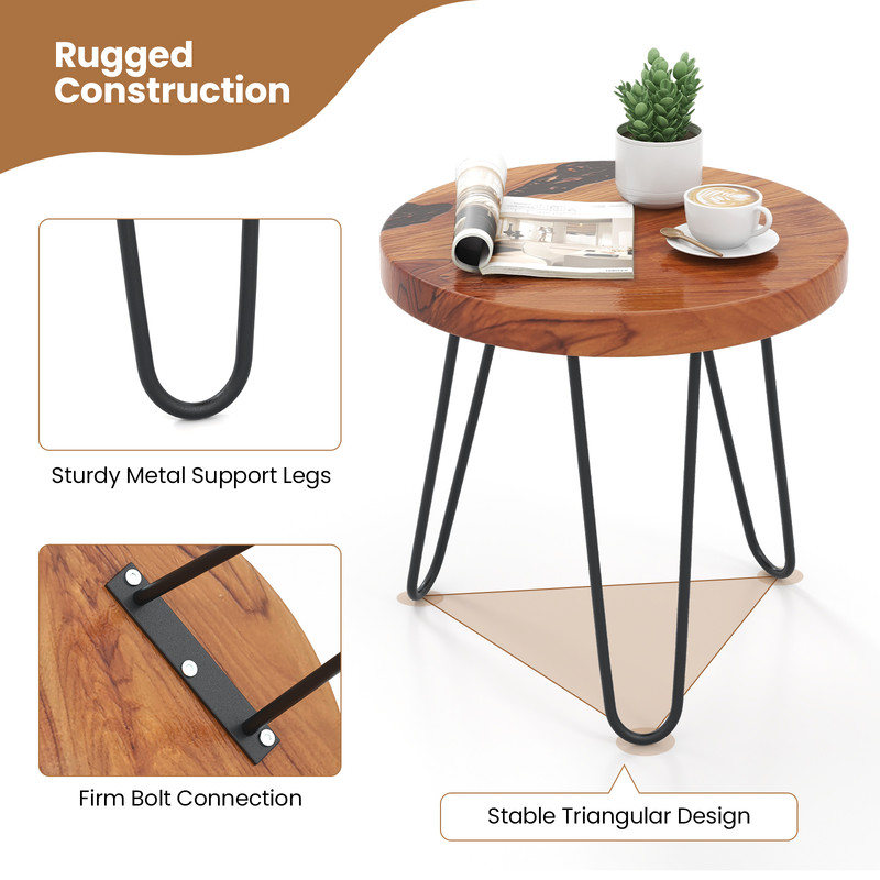 Solid Teak Wood Outdoor Side Table,20 Round Live Edge Design, Weather Resistant for Poolside,Garden & Indoor Use