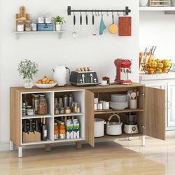 modern buffet sideboard with push open doors,storage cabinet,5 level adjustable shelves,rustic farmhouse design for home
