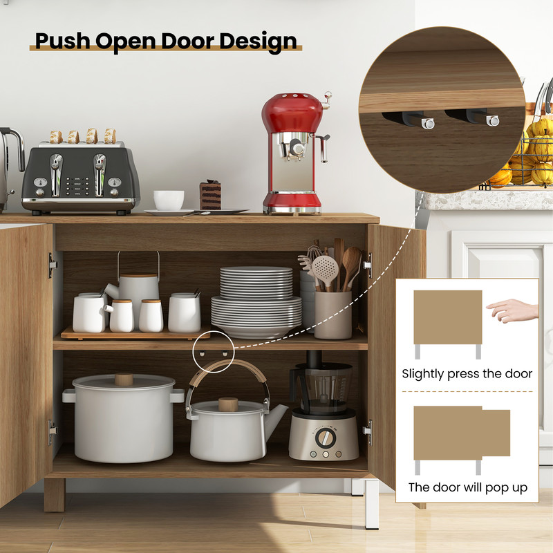 Modern Buffet Sideboard with Push Open Doors,Storage Cabinet,5 Level Adjustable Shelves,Rustic Farmhouse Design for Home