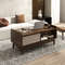 Modern Coffee Table with Storage, Woven Sliding Doors, Mid Century Design, Multi Functional Center Table for Small Space