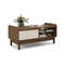 Modern Coffee Table with Storage, Woven Sliding Doors, Mid Century Design, Multi Functional Center Table for Small Space