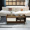 Modern Coffee Table with Storage, Woven Sliding Doors, Mid Century Design, Multi Functional Center Table for Small Space