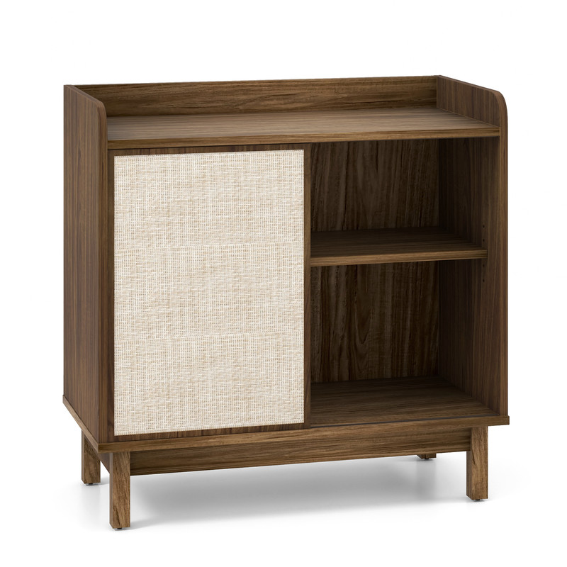 Rattan Storage Cabinet,Mid Century Sideboard with Sliding Doors,5 Position Adjustable Shelves, Anti Tip Design for small