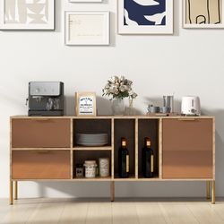 modern mirrored sideboard, 59 storage cabinet with drawers, anti tip design,waterproof surface for kitchen & living room