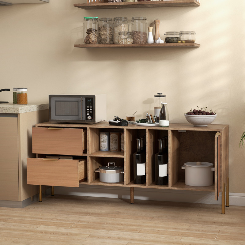 Modern Mirrored Sideboard, 59 Storage Cabinet with Drawers, Anti Tip Design,Waterproof Surface for Kitchen & Living Room