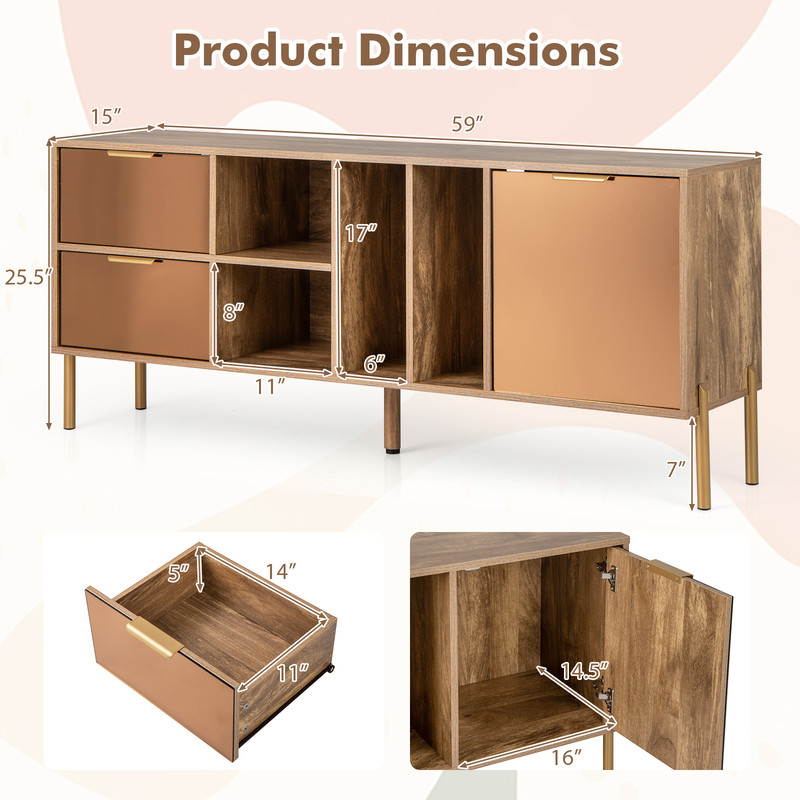 Modern Mirrored Sideboard, 59 Storage Cabinet with Drawers, Anti Tip Design,Waterproof Surface for Kitchen & Living Room