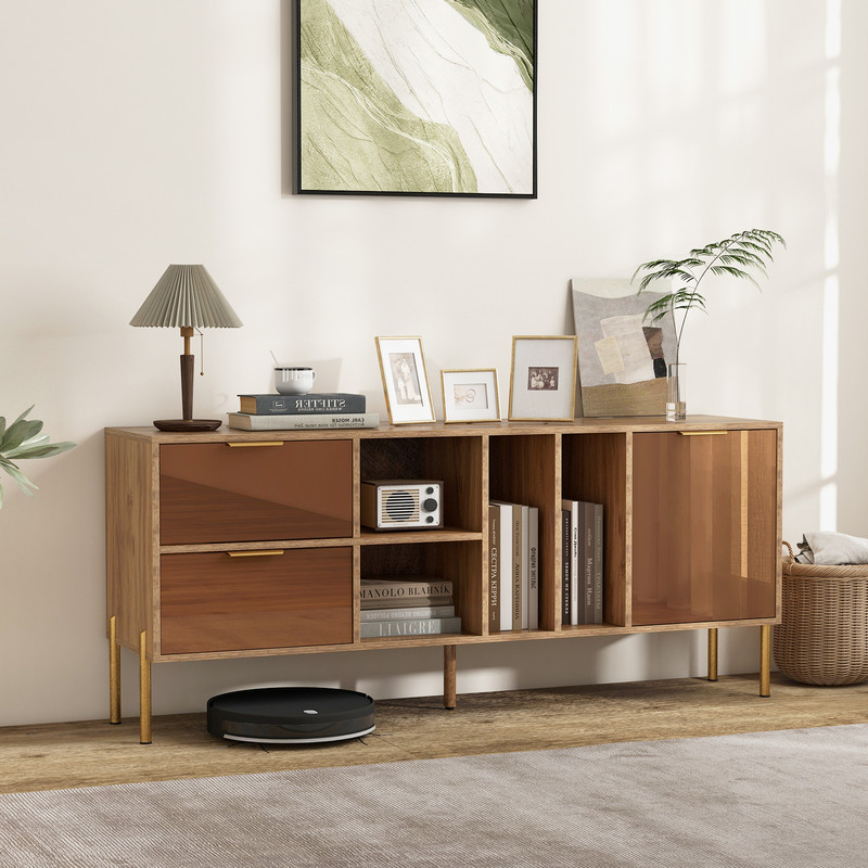 Modern Mirrored Sideboard, 59 Storage Cabinet with Drawers, Anti Tip Design,Waterproof Surface for Kitchen & Living Room