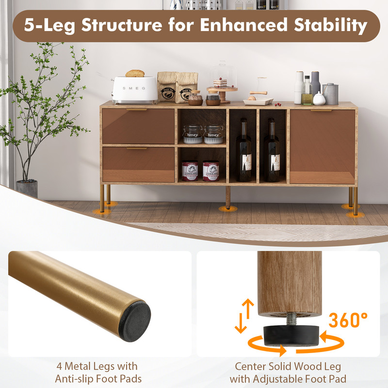 Modern Mirrored Sideboard, 59 Storage Cabinet with Drawers, Anti Tip Design,Waterproof Surface for Kitchen & Living Room