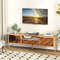 TV Stand with Mirrored Design, Rustic Faux Wood Tabletop,Pull Out Drawer & Open Shelf for Living Room Organization