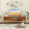 TV Stand with Mirrored Design, Rustic Faux Wood Tabletop,Pull Out Drawer & Open Shelf for Living Room Organization