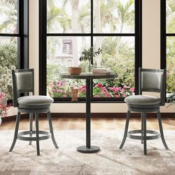 modern swivel bar stools set of 2, gray linen upholstery, rubber wood frame, adjustable height for counter & bar