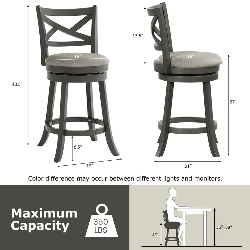 Swivel Bar Stools Set of 2 Hollow Back Design,Soft Padded Linen Seats,350 lb Capacity for Kitchen Island & Home Bars