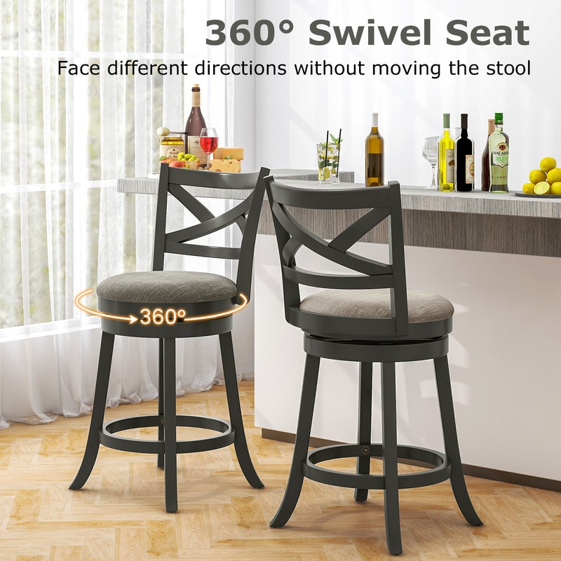 Swivel Bar Stools Set of 2 Hollow Back Design,Soft Padded Linen Seats,350 lb Capacity for Kitchen Island & Home Bars