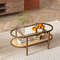 Acacia Wood Coffee Table with Tempered Glass Top 2 Tier Rustic Center Table for Living Room & Office