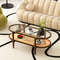 Acacia Wood Coffee Table with Tempered Glass Top 2 Tier Rustic Center Table for Living Room & Office