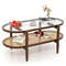 Acacia Wood Coffee Table with Tempered Glass Top 2 Tier Rustic Center Table for Living Room & Office
