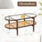 Acacia Wood Coffee Table with Tempered Glass Top 2 Tier Rustic Center Table for Living Room & Office