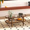 Acacia Wood Coffee Table with Tempered Glass Top 2 Tier Rustic Center Table for Living Room & Office