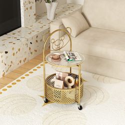 modern sofa side table on lockable wheels, versatile rolling end table for living room, bedroom & study