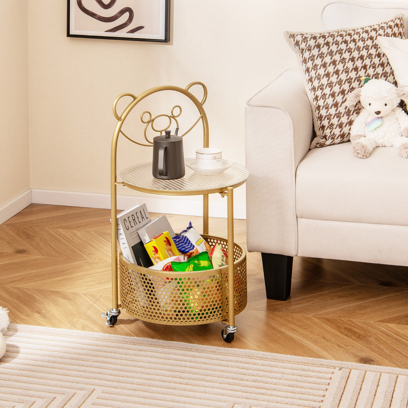 Modern Sofa Side Table On Lockable Wheels Versatile Rolling End Table For Living Room Bedroom  Stud 1