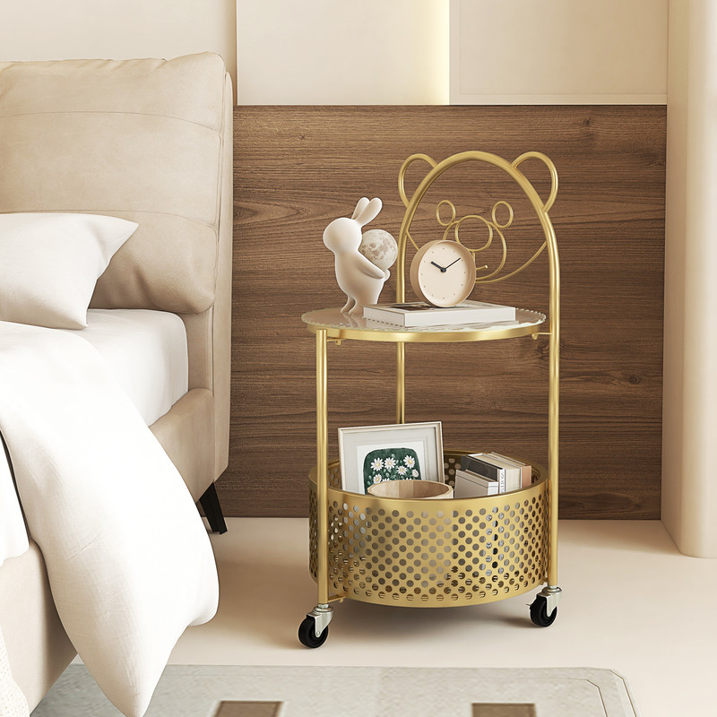 Modern Sofa Side Table On Lockable Wheels Versatile Rolling End Table For Living Room Bedroom  Stud 2