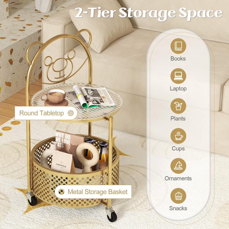 Modern Sofa Side Table On Lockable Wheels Versatile Rolling End Table For Living Room Bedroom  Stud 7