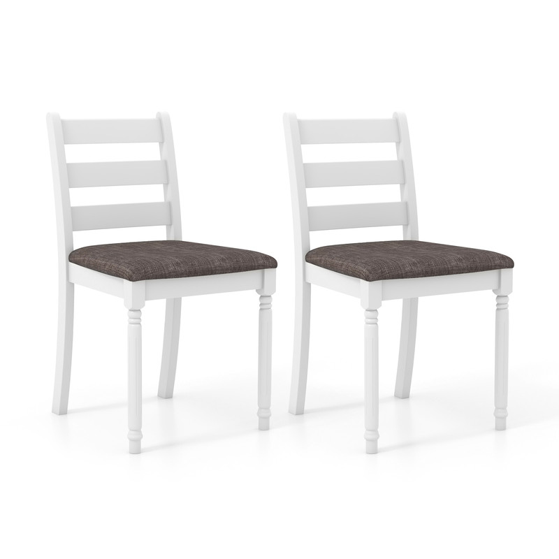 Set Of 2 Rubber Wood Dining Chairs With Upholstered Seat Farmhouse Style White Gray 3