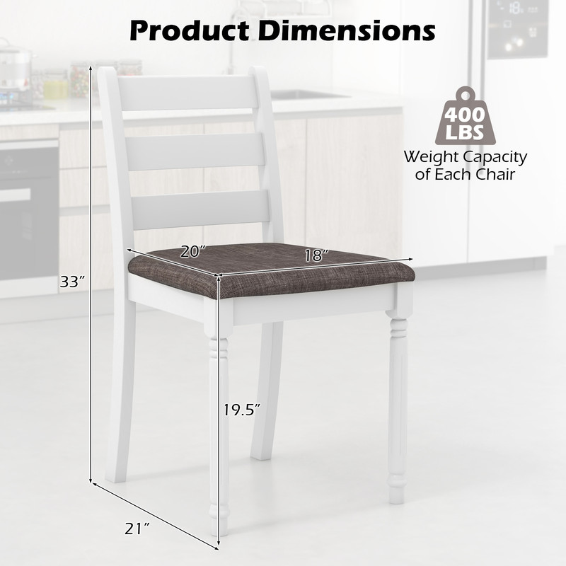 Set Of 2 Rubber Wood Dining Chairs With Upholstered Seat Farmhouse Style White Gray 4