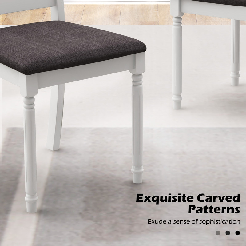 Set Of 2 Rubber Wood Dining Chairs With Upholstered Seat Farmhouse Style White Gray 6