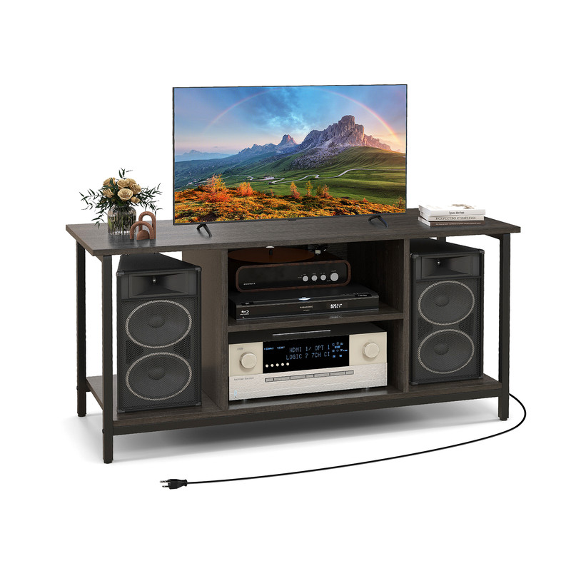 3Tier TV Stand With Power Outlet  USB Adjustable Shelf For 3250 TVs 3