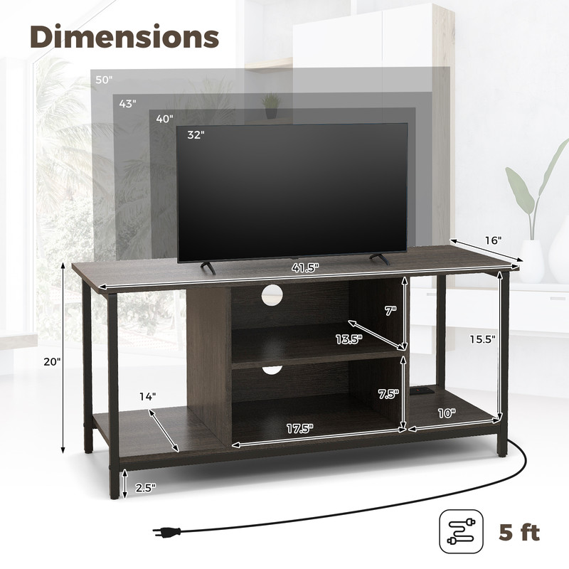 3Tier TV Stand With Power Outlet  USB Adjustable Shelf For 3250 TVs 5