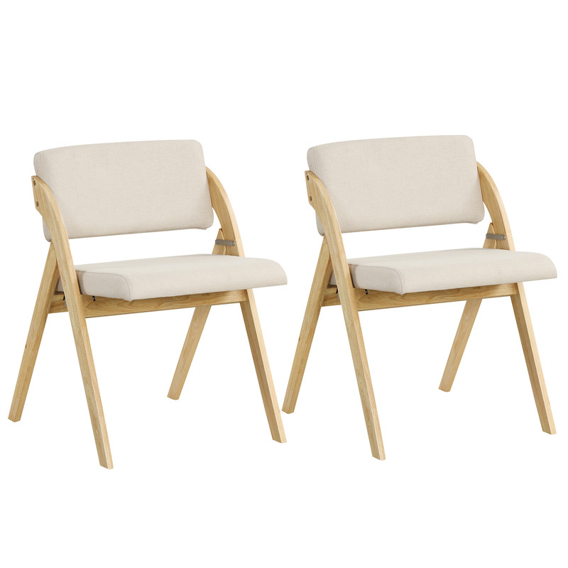 Set Of 2 Folding Kitchen Dining Chairs With Rubber Wood LegsNatural 3