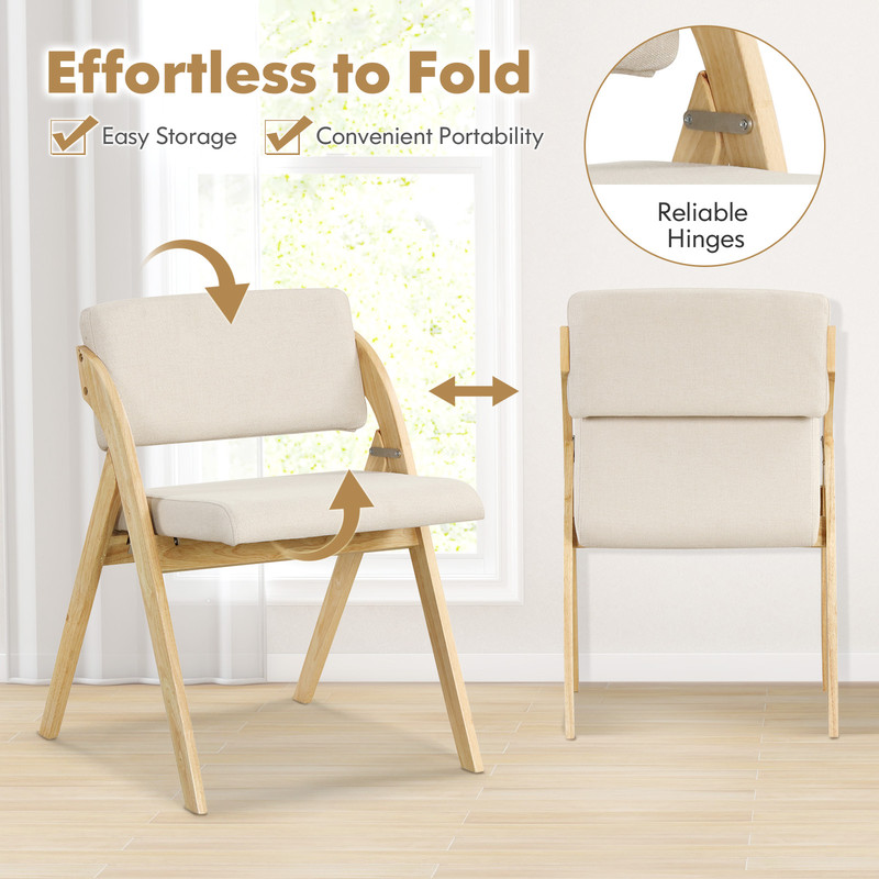 Set Of 2 Folding Kitchen Dining Chairs With Rubber Wood LegsNatural 5