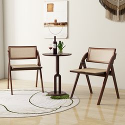 foldable dining chairs set of 2 with woven rattan backrest, sturdy & space-saving brown chairs