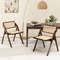 Foldable Dining Chairs Set of 2 with Woven Rattan Backrest, Sturdy & Space-Saving Brown Chairs
