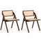 Foldable Dining Chairs Set of 2 with Woven Rattan Backrest, Sturdy & Space-Saving Brown Chairs