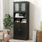 58.5 Inch Freestanding Linen Bathroom Storage Cabinet with Frost Glass Doors, Stylish & Spacious