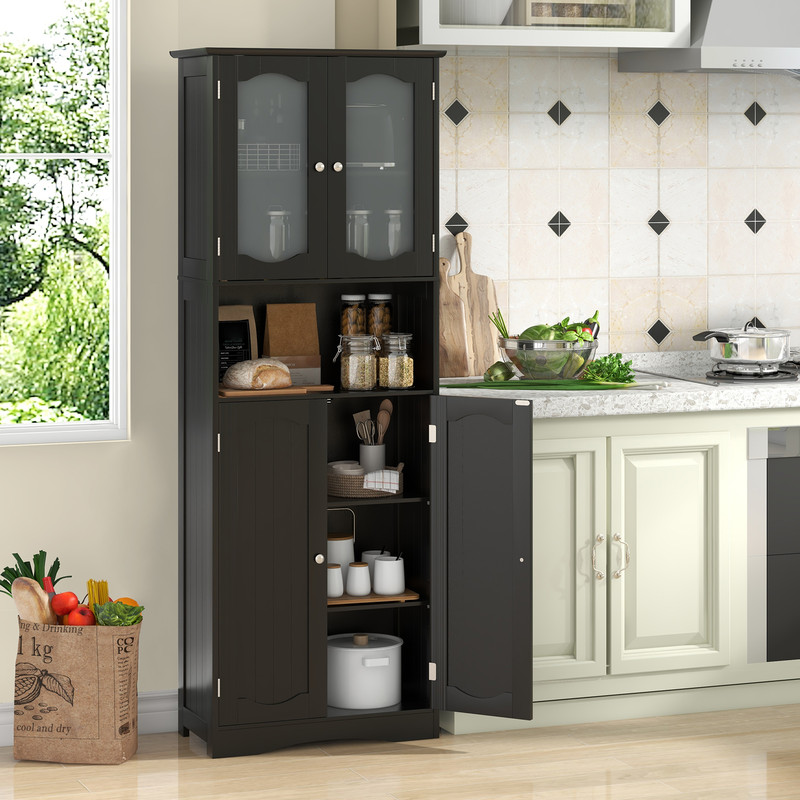 Modern Tall Bathroom Storage Cabinet With Frosted Glass Doors Open Shelf  Adjustable Shelves SpaceS 2