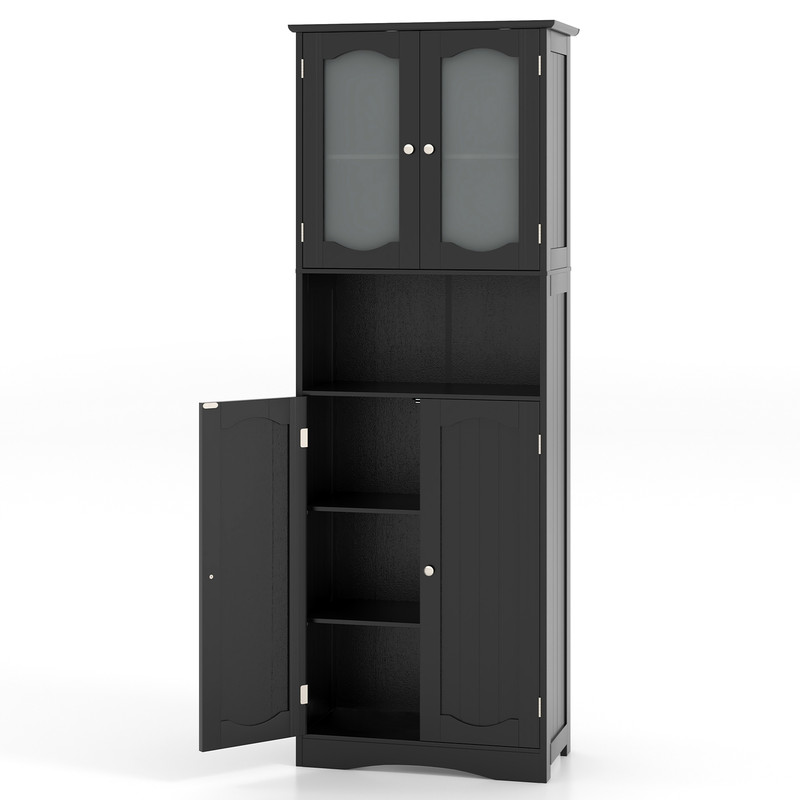 Modern Tall Bathroom Storage Cabinet With Frosted Glass Doors Open Shelf  Adjustable Shelves SpaceS 0