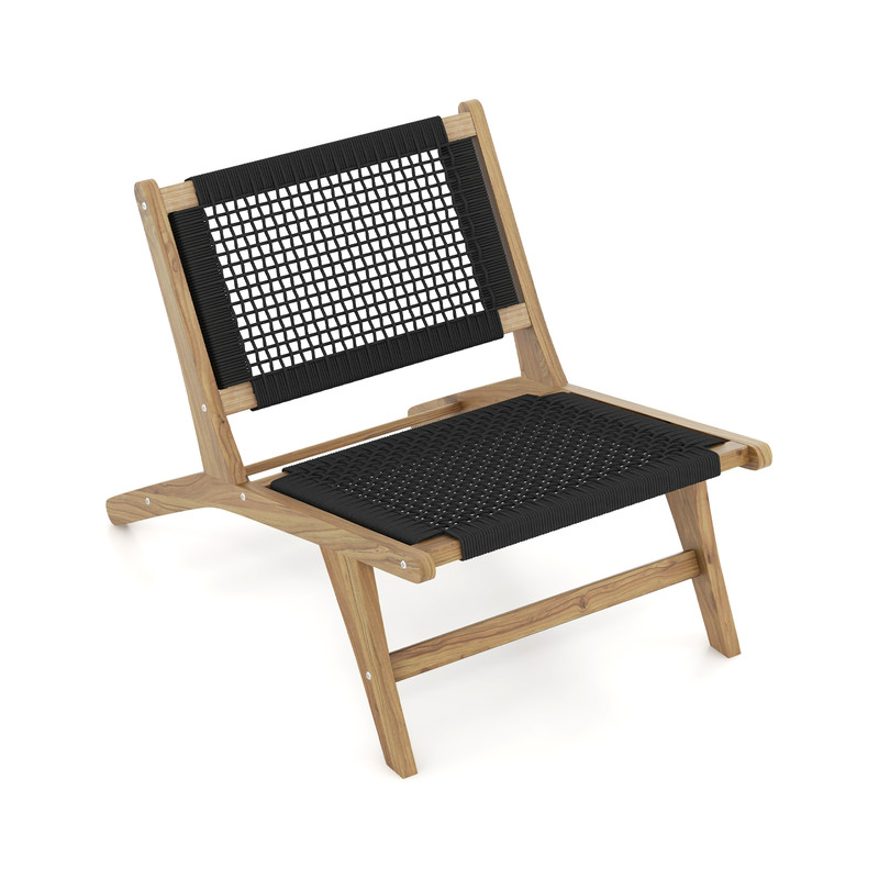 Teak Wooden Indoor Outdoor Chair With Handwoven Cordage Seat And Back MidCentury Style Accent Chair 0