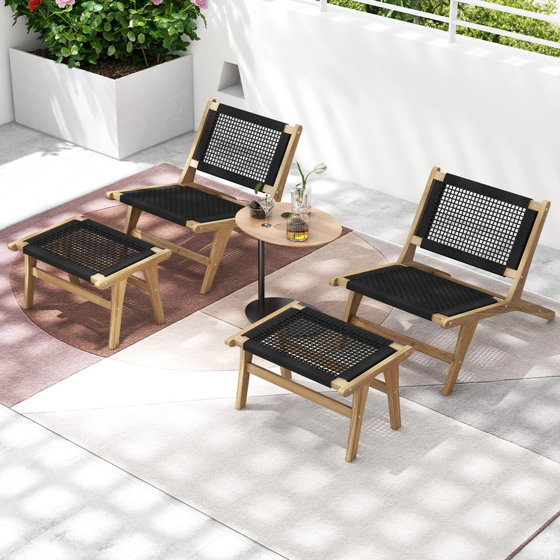 Teak Wooden Indoor Outdoor Chair With Handwoven Cordage Seat And Back MidCentury Style Accent Chair 4