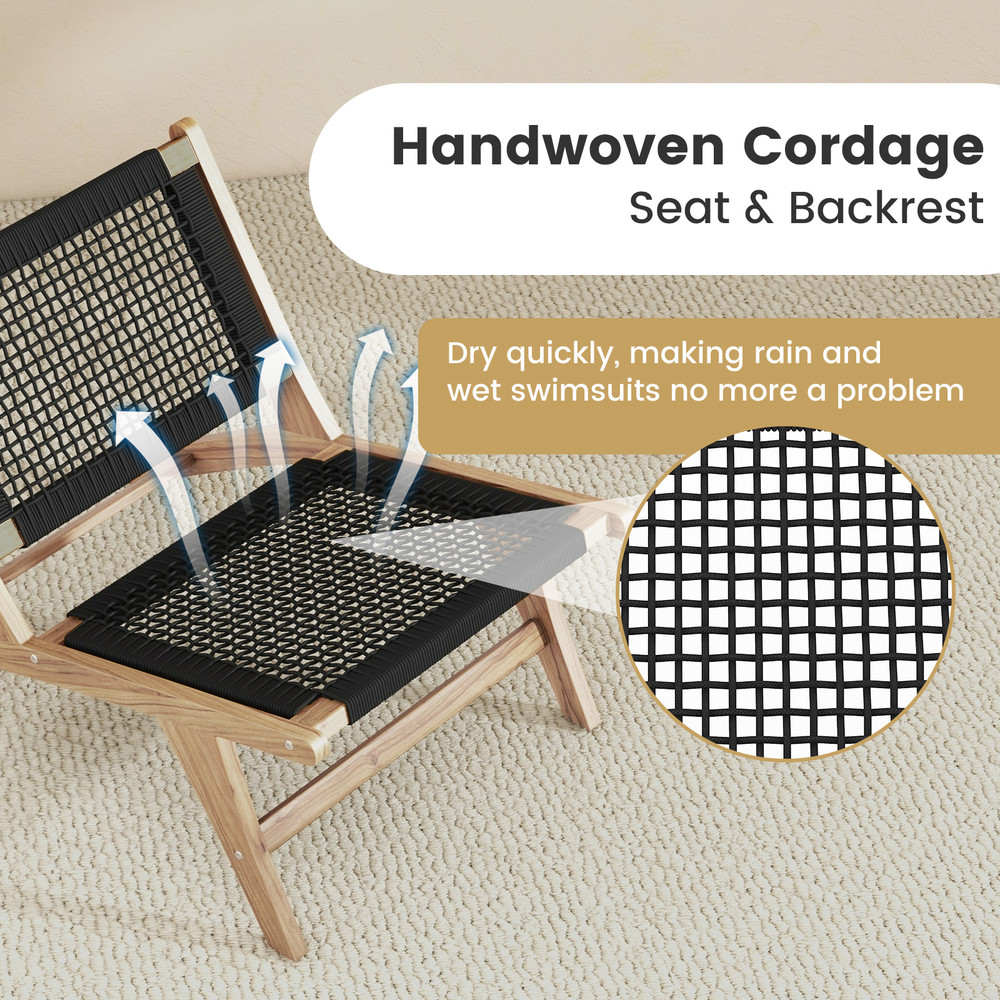 Teak Wooden Indoor Outdoor Chair With Handwoven Cordage Seat And Back MidCentury Style Accent Chair 6
