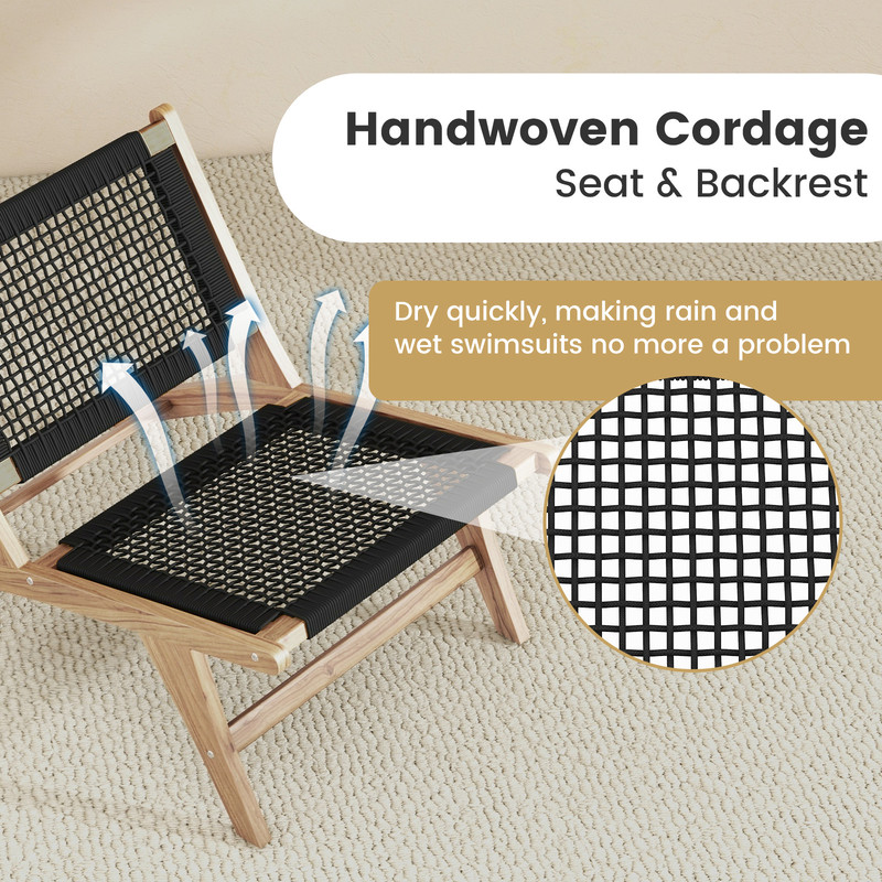 Teak Wooden Indoor Outdoor Chair With Handwoven Cordage Seat And Back MidCentury Style Accent Chair 6