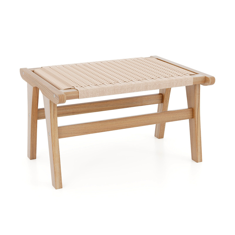 Handcrafted Teak Wood Ottoman Footstool With Braided Rope For Living Room Elegant Indoor Accent Ben 0